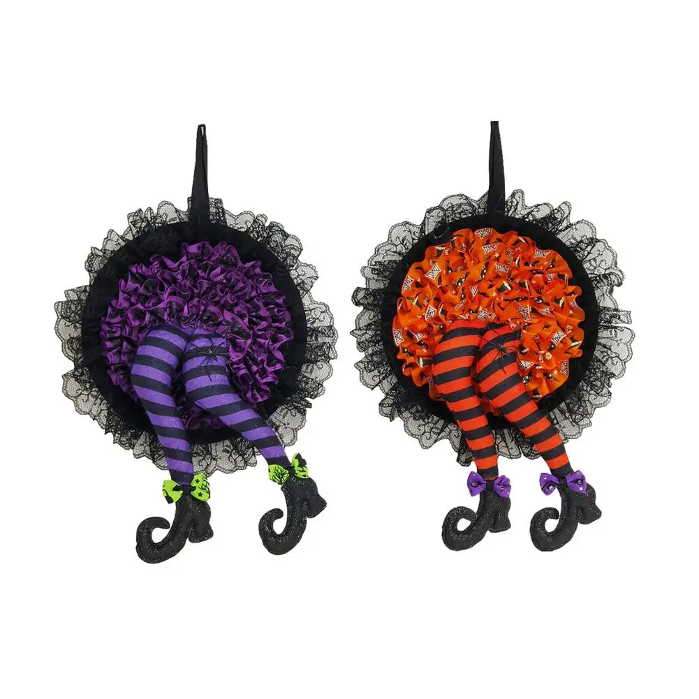 

Венок на Хэллоуин, семейный венок на Хэллоуин, ведьма, нога, тыква, дверной венок, украшение на Хэллоуин, товары для вечерние