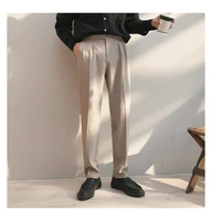 2019 mens silk formal business casual pants western style trousers vertical slim suit pants blackgreybeige color social pants
