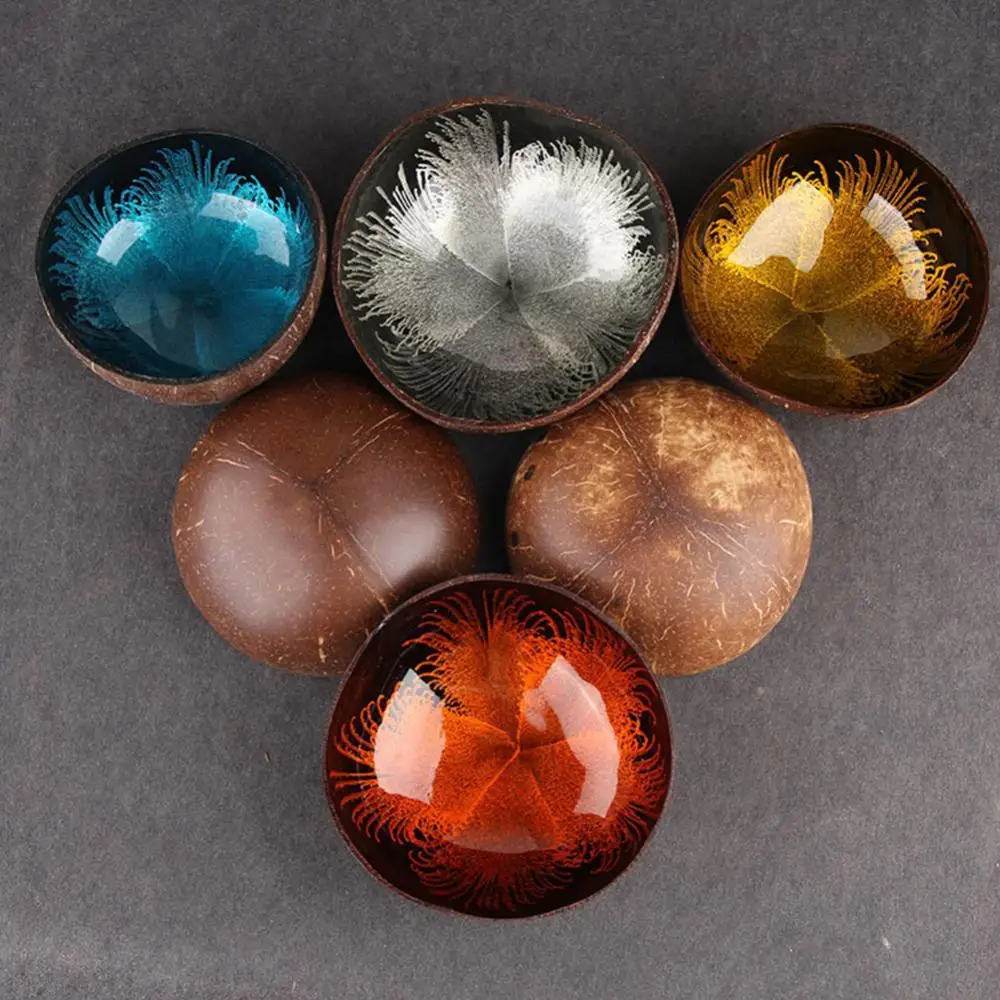 

Hot Sales!! Splash Ink Coconut Shell Candies Food Container Keys Storage Bowl Home Decor