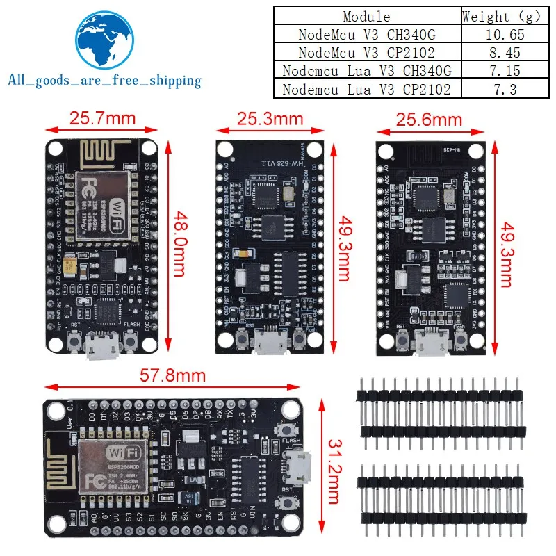 Беспроводной модуль CH340/CP2102/CH9102X NodeMcu V3 V2 V2.1 Lua WIFI Интернет вещей макетная плата на основе ESP8266 D1 MINI