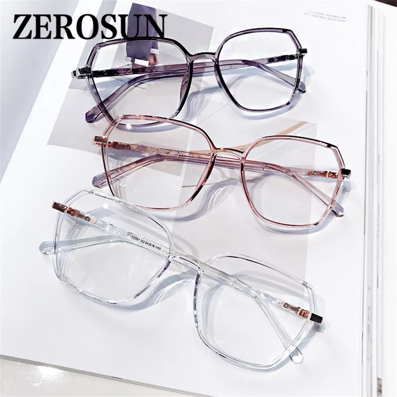 Zerosun прозрачные очки оправа для женщин большие женские поддельные многоугольные