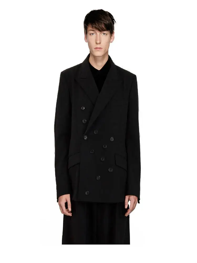 

Deconstructed multi-button worsted casual suit black jacket