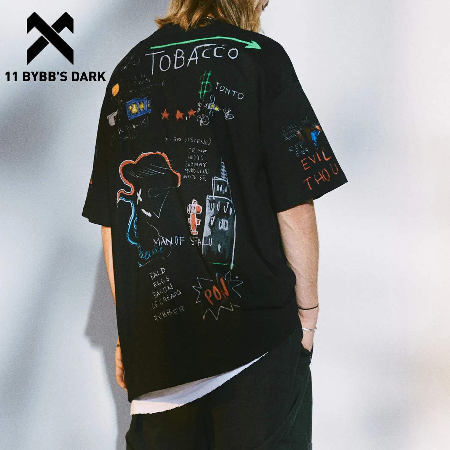 11 byb's DARK хип хоп мультфильм буквы граффити Футболка мужская 2020 Harajuku футболки