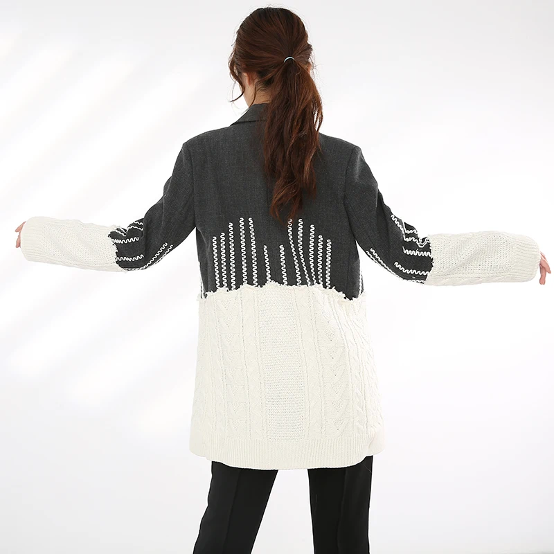 

women's loose - knit windbreaker, split wool coat, white and gray, new, long sleeve, fashion, spring and autumn, 2021,