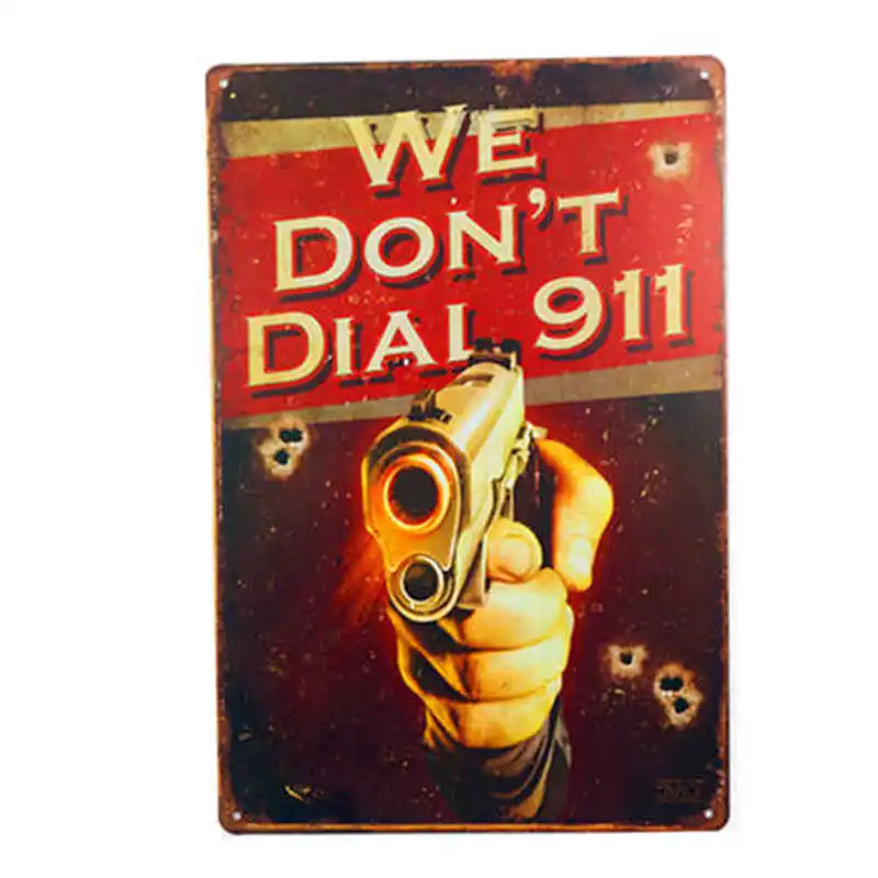 

No Trespassing Sign We Don't Dial 911 Hand Gun Retail Store Business outdoor hanging Sign