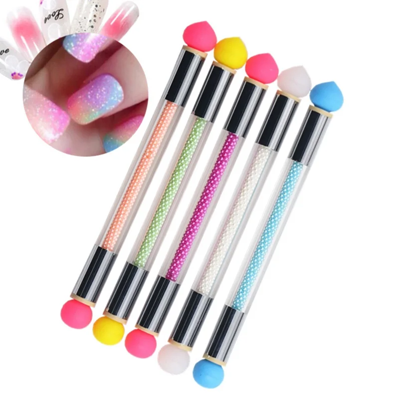 Блестящая пудра Раскрашивание градиентная ручка кисть + 4 губки дизайн ногтей