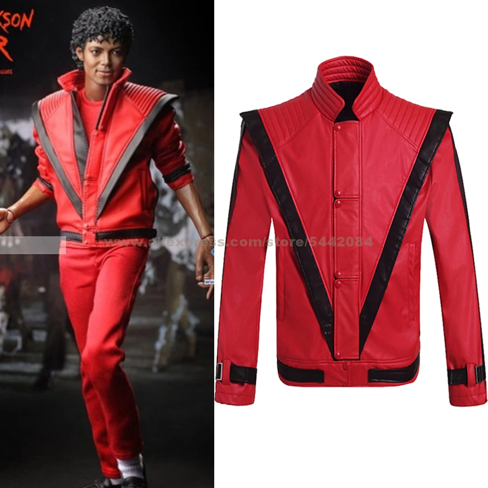 MJ Michael Jackson Coat Jacket Thriller Red Retro Leather Coat MTV Collection Outwear Party Cosplay Imitation Prop #04CLSD05