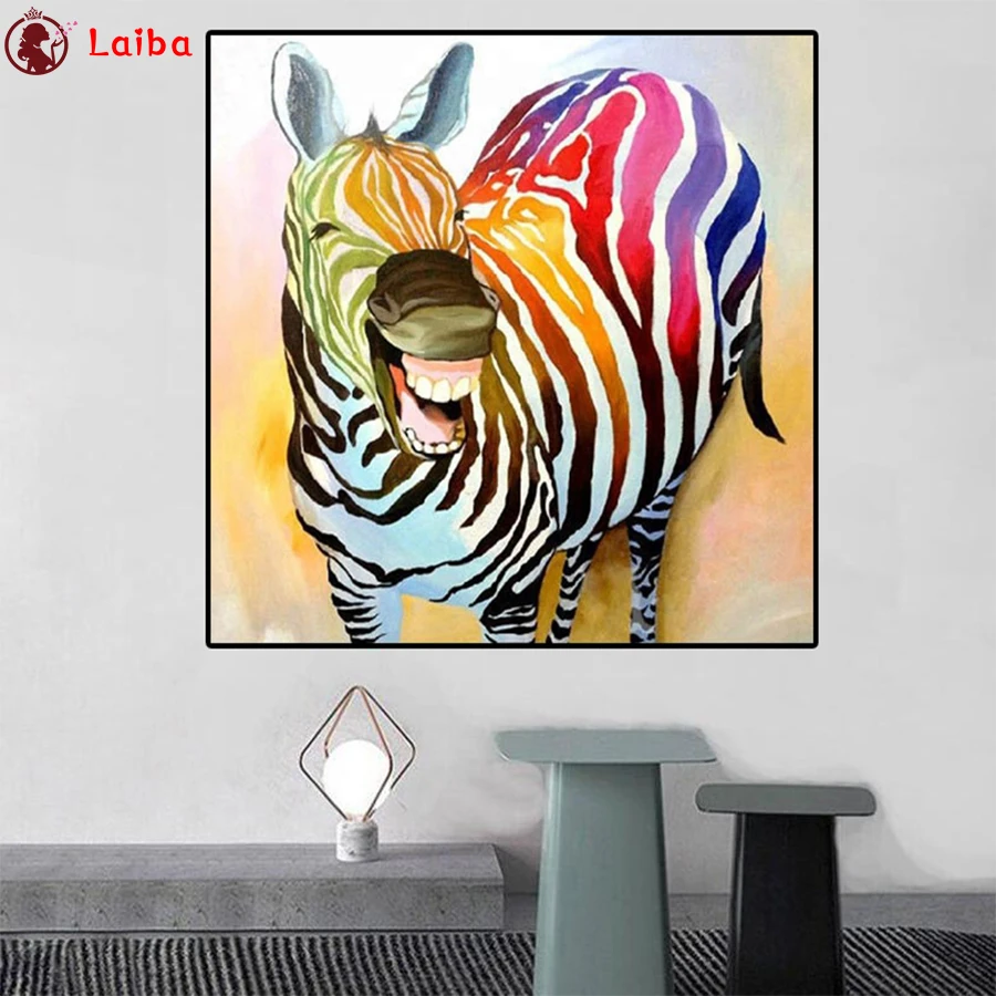 

Алмазная живопись «сделай сам», красочная улыбающаяся Зебра, вышивка крестиком, Алмазная мозаика, алмазная вышивка ручной работы с квадрат...