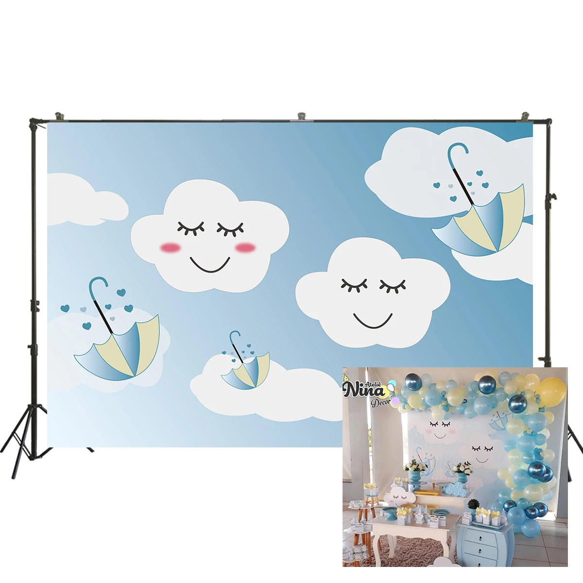 Фотографии фоном небесно голубого и белого цветов зонтик Новорожденные на день