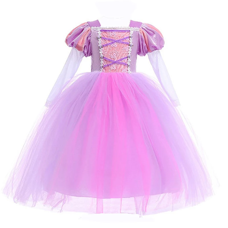 Q188 dress От 4 до 12 лет, костюм принцессы Рапунцель для девочек тонкая длиной до лодыжки, вечерние костюмы с длинными рукавами для костюмированной вечеринки, детское платье с рисунком Рапунцель - Цвет: Q188 dress