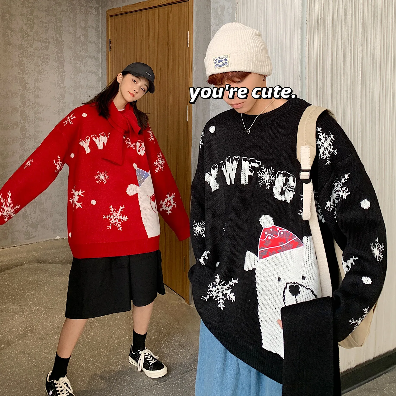 

Winter New Fashion Fashion Christmas Sweater Youth Couple Wear Thick Knit Sweater Jacket