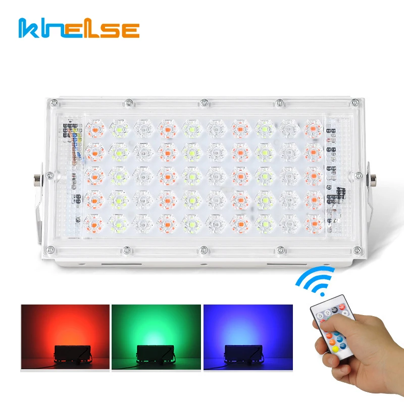 50W LED Flood Light 220V RGB Remote Control Spotlight Waterproof IP66 Outdoor Garden Street Lighting Reflector Cast Floodl | Лампы и
