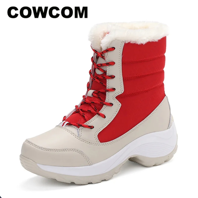 

COWCOM 2021 New Men's Ladies Shoes Casual Sport Shoes Snow Boot Women Velvet Students Waterproof Showed Up Snow Women Boots LCH