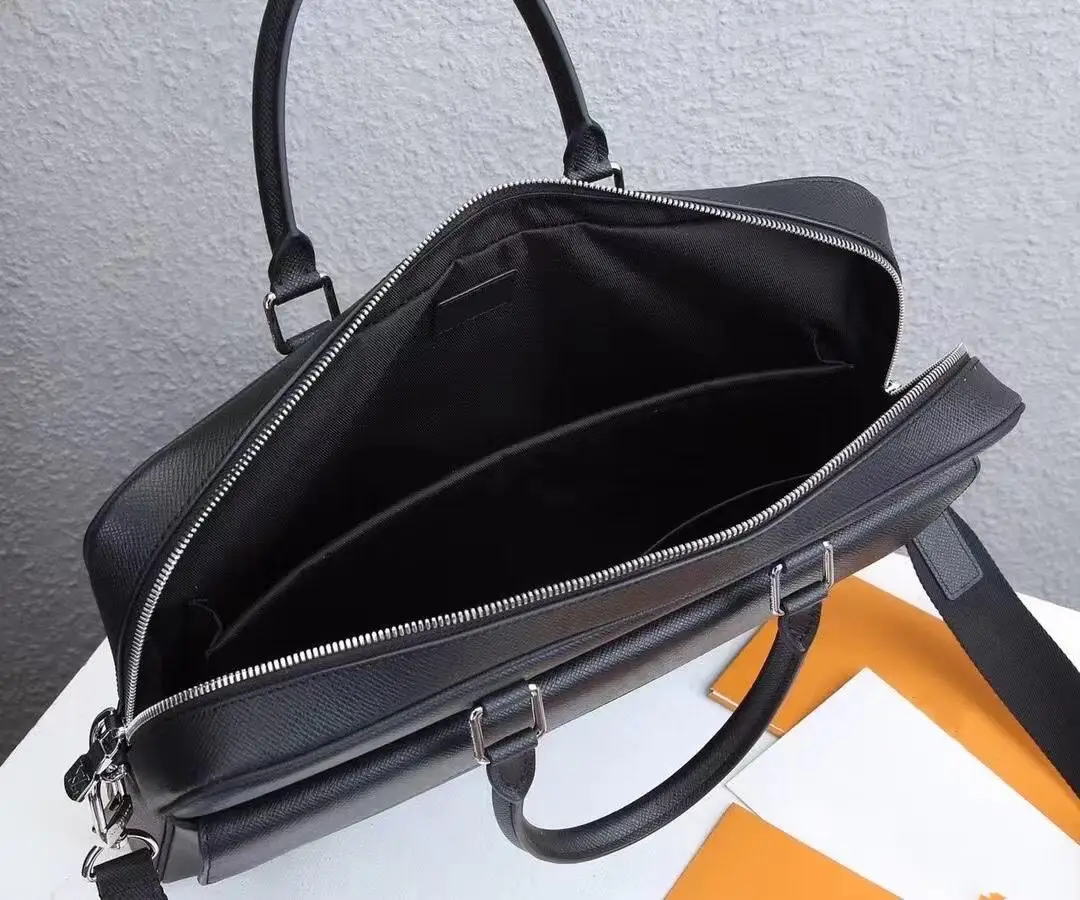 

2021 men's black leather designer waterproof briefcase high quality laptop bag large capacity casual simple office handbag