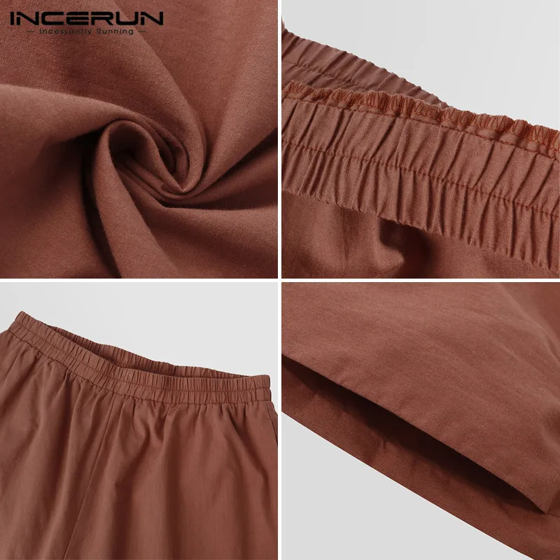 

2021 Chinese Style Men Sets Solid Tang Suit Streetwear Long Sleeve V Neck Vintage Shirts Pants 2 Pieces Loose Mens Suits INCERUN