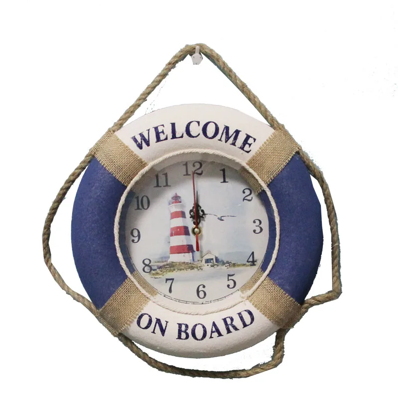 

Large Retro Wall Clock Nordic Ocean Blue Living Room Wall Clock Children's Room Creative Madera Pared Home Decor DD55WC Relojes
