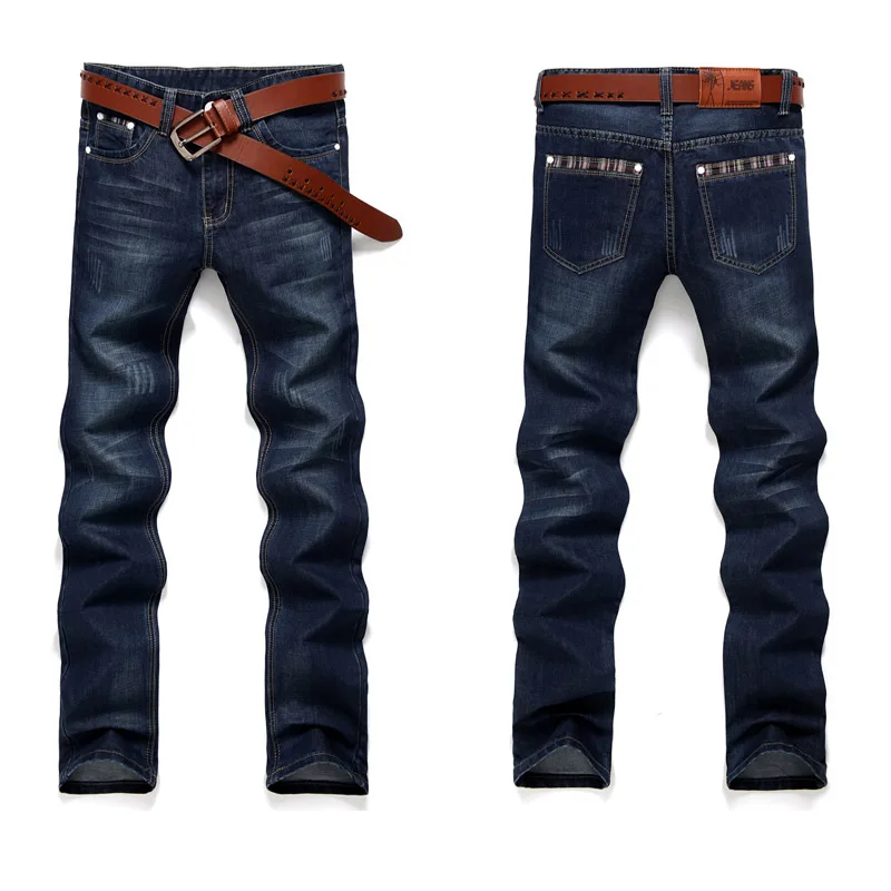 

Fashion European American Style Stretch Men Jeans Luxury Men's Denim Trousers Slim Straight Deep blue Gentleman Mens#G50