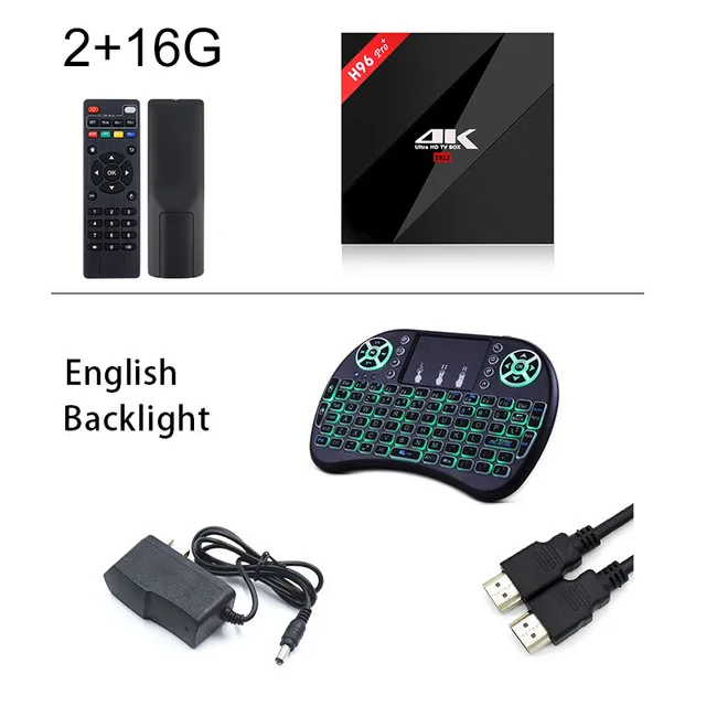 H96 Pro plus Android 7,1 ТВ приставка 2G/3G ram 3 2G rom Amlogic S912 Восьмиядерный ТВ приставка BT4.1 2,4G+ 5G двойной Wifi смарт медиаплеер - Цвет: 2G16G Add i8 Backlit