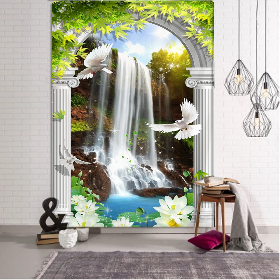 

Waterfall landscape home decoration art tapestry psychedelic scene wall hanging hippie Bosmy bedroom decoration