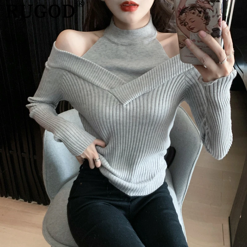 RUGOD корейский шикарный Однотонный женский свитер элегантная однотонная Туника