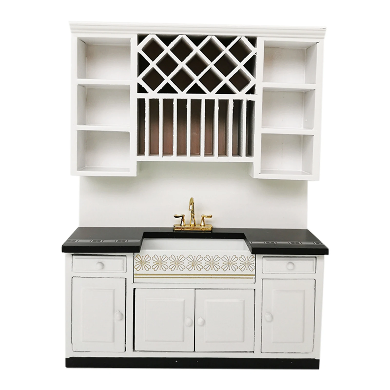 

Dollhouse Wooden Modern Kitchen Cooking Cabinet Stove Sink Basin Dining Room Furniture Miniature for 1:12 Scale Dolls House