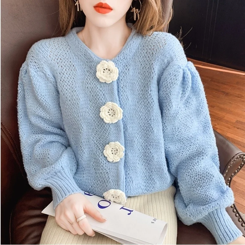 

European Station 2021autumn New Exquisite Flowers Sweater Coat Women's Knitted Cardigan Loose Long Sleeve Top