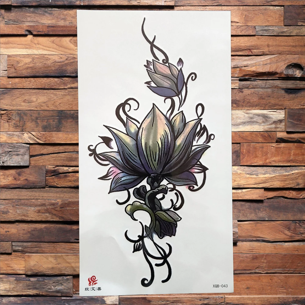 Черная змея Цветок временная татуировка для женщин мужчин дракон король