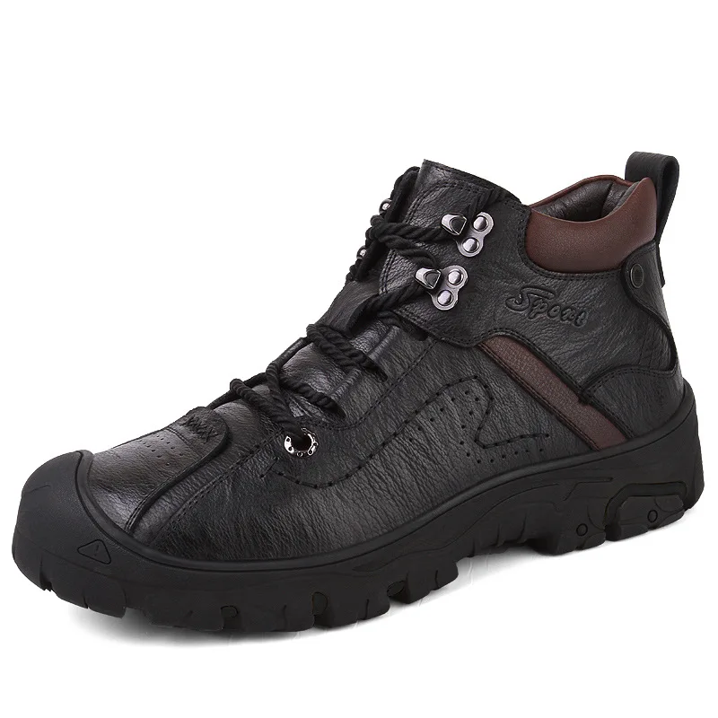 Мужские кожаные ботинки на шнуровке Теплые ботильоны из натуральной кожи в