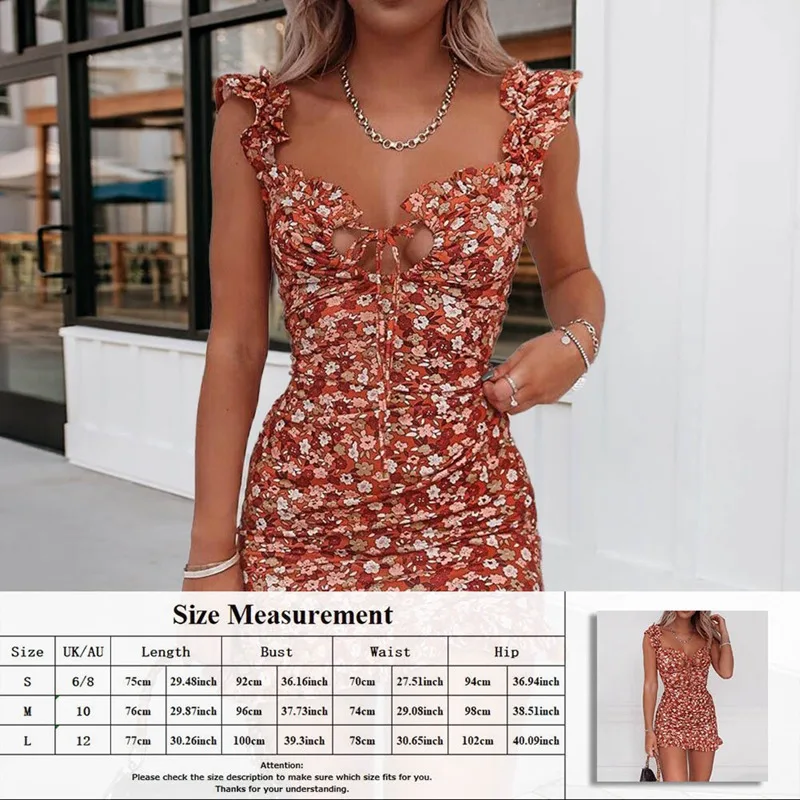 

2020 Women Sexy Floral Print Summer Sun Dress Strapless V Neck Evening Wear Short Dress Sleeveless Lace Up Beach kinny Dress