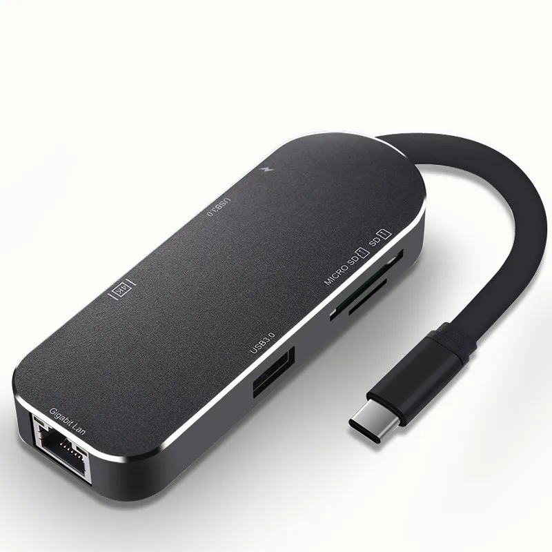 7 в 1 конвертер type C USB C концентратор к HDMI 4K адаптер 10/100/1000 м RJ45 порт USB C разветвитель док-станция для ноутбука MacBook USB-C концентратор