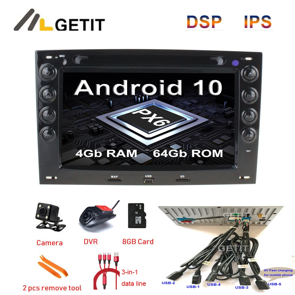5 USB DSP Android 10 автомобильный DVD стерео Мультимедийный плеер GPS радио для Renault Megane 2 2003