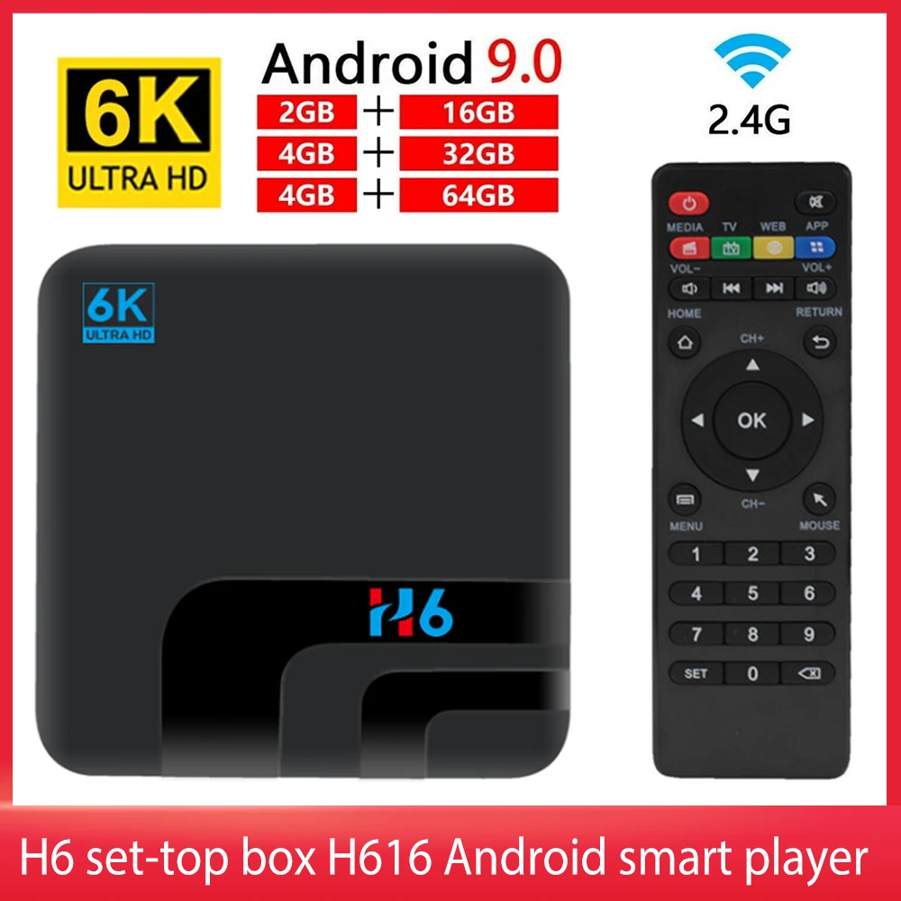 

Приставка Смарт-ТВ H6 на Android 9,0, 2/4 ГБ, 64 ГБ, 32 ГБ, 16/32/64 ГБ