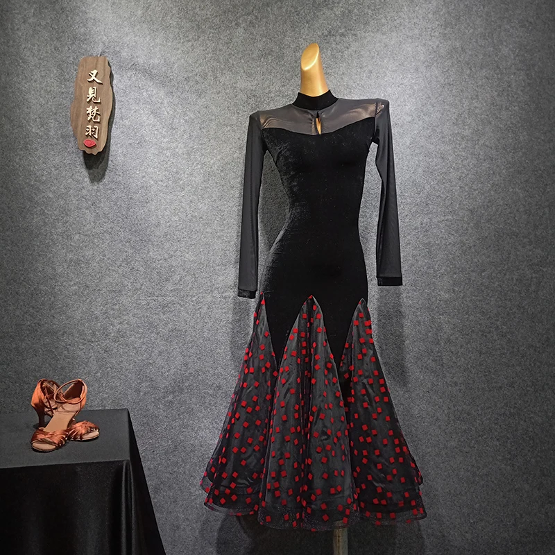 Платье для бальных танцев в горошек платье с бахромой сексуальные платья танго