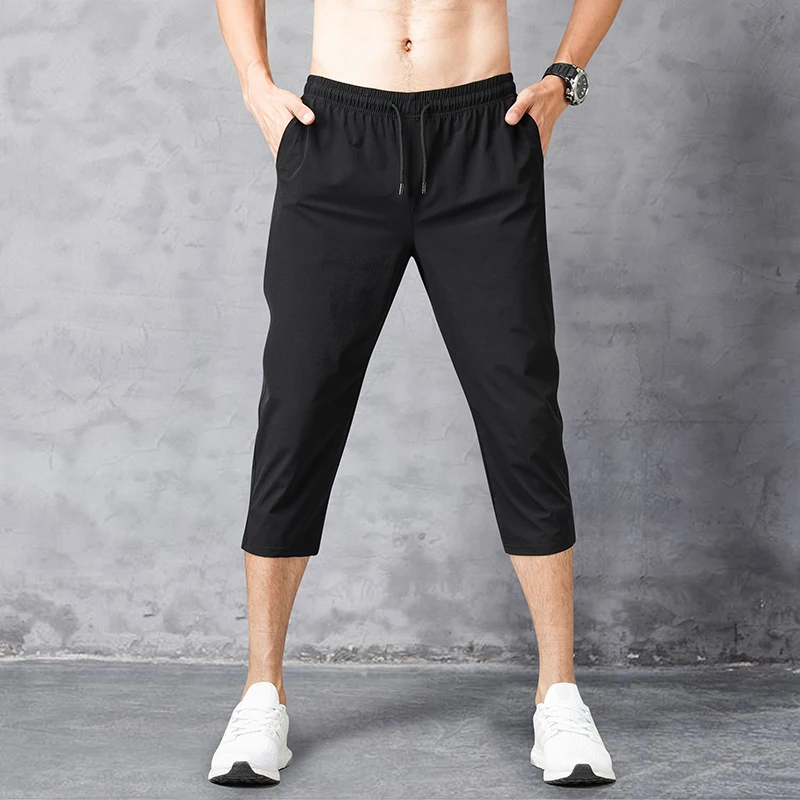 Korean Version Ice Silk Quick Drying Sports Brousers Ultra Thin Summer 2023 New Breathable Men'S Casual Large 7-Point Pants Boy