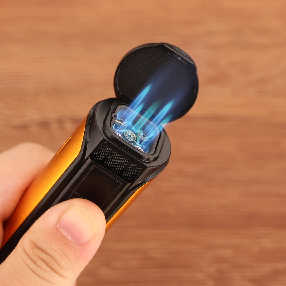

LUBINSKI Windproof Cigar Lighter With Punch Metal Pocket Tobacco Torch Lighter Butane Gas Powerful Smoking Accessories