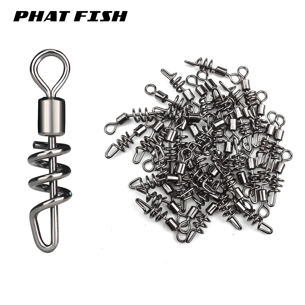 

PHAT FISH 50pcs SS Rolling Swivels with Screwed In Snaps Freshwater Saltwater Pike Fishing Accessories Terminal Tackles