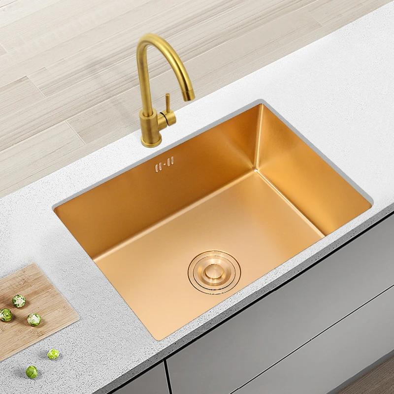 Нанозолотая настольная раковина кухонная под столом встроенная из нержавеющей