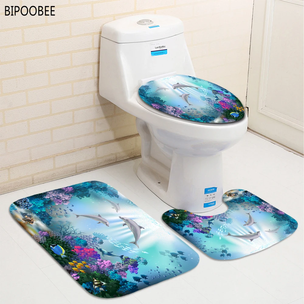 Занавеска для душа из полиэстера водостойкая с изображением океана Дельфина