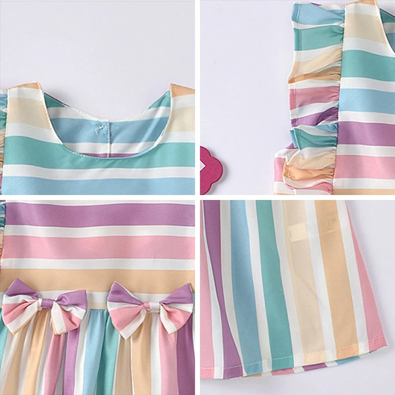 

Girls Striped Dresses 2021 Summer Kids Casual Ruffles Costumes Sleeveless Bow Princess Vestidos Children Clothing 2-6Y