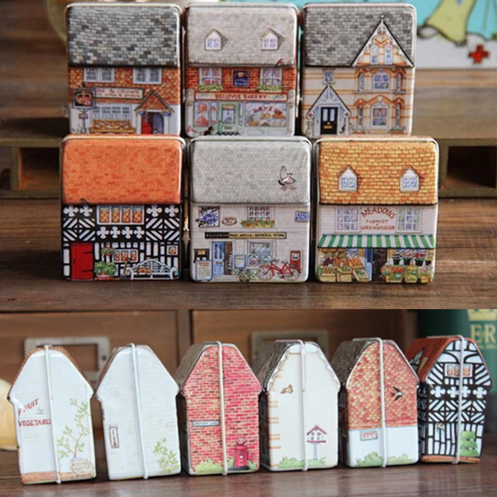 wedding party gift box vintage case house shape mini gift package tin box candy baking cookies biscuit case decorations for home free global shipping