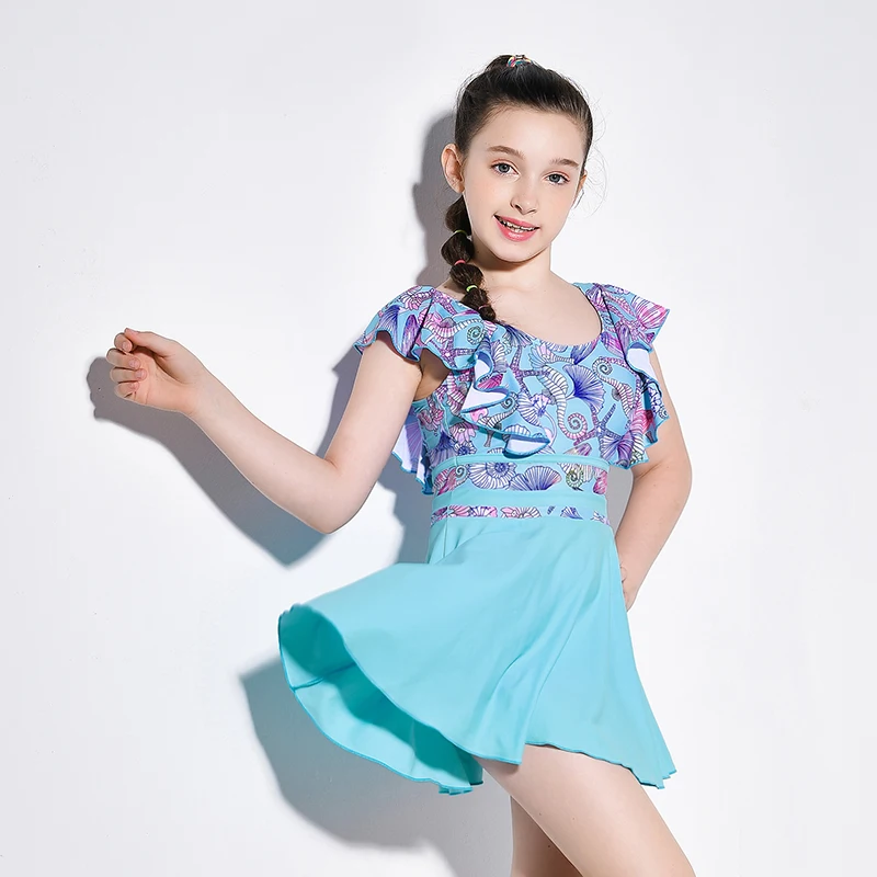 Цельный купальник с юбкой коротким рукавом и открытой спиной женские купальные