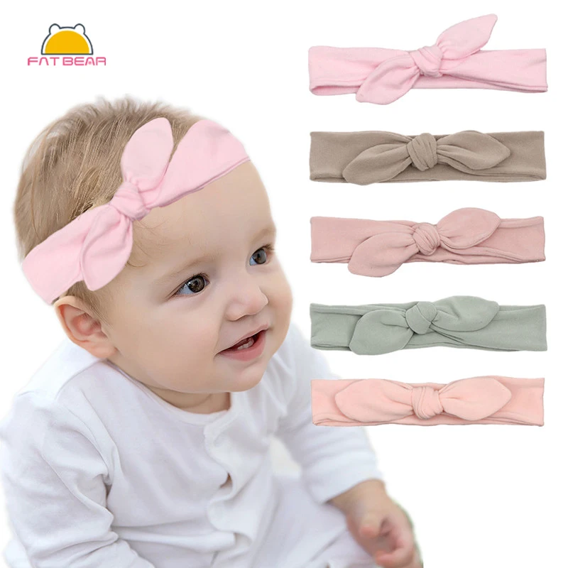 Кроличьи уши однотонный хлопок Детская лента для волос Ободок девочек