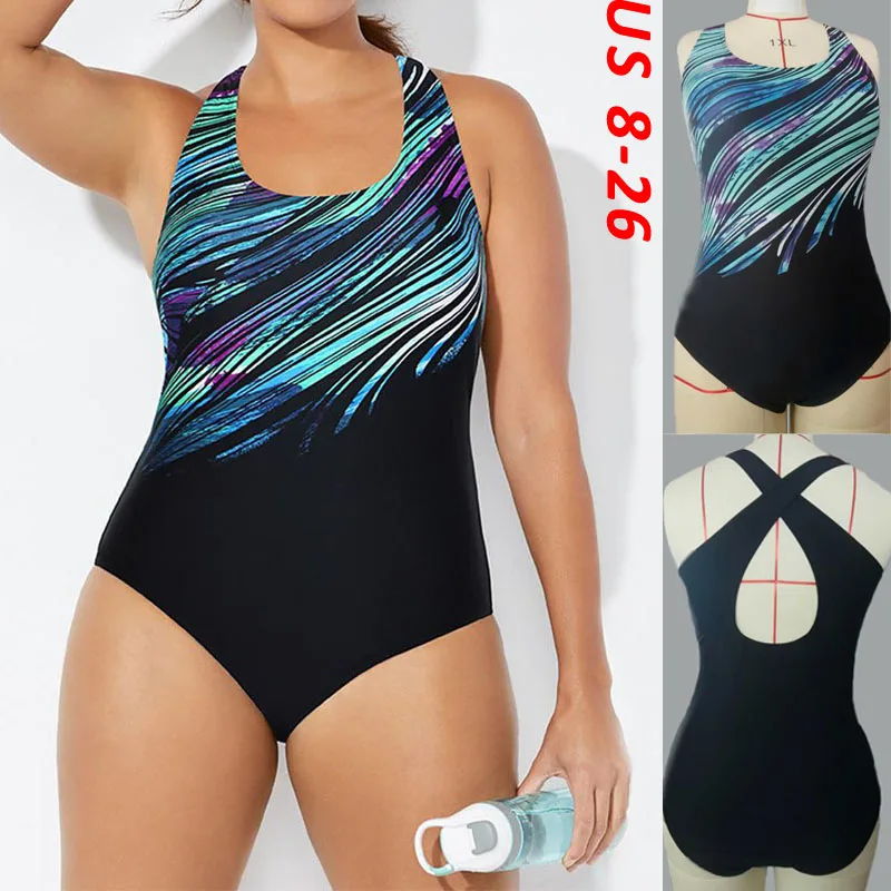 

2021 Новый размера плюс купальники Для женщин Цельный купальник банный костюм Для женщин в полоску с принтом спортивный бикини Майо де Бейн ...