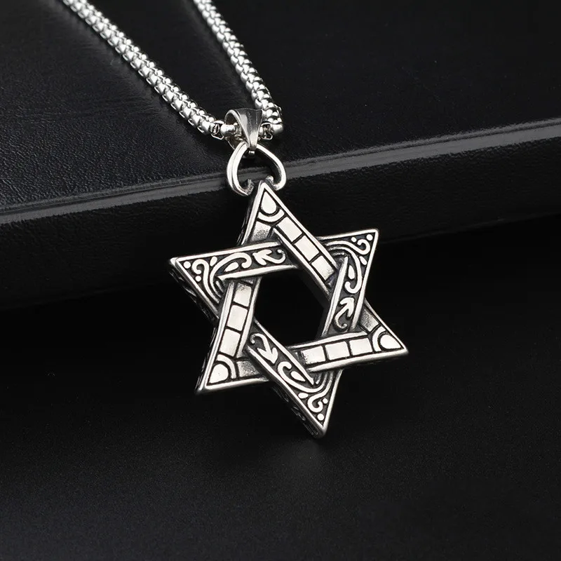 

Six-Pointed Star Pendant Necklace Stainless Steel Fashion Hiphop Chain Men and Women Disco Rap Jewelry Rock Band Nightclub Bar