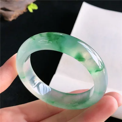 

Zheru Jewelry Natural Light Green Flower Two-tone Burmese Jade 54mm-64mm Bracelet Elegant Princess Jewelry Best Gift for Mother