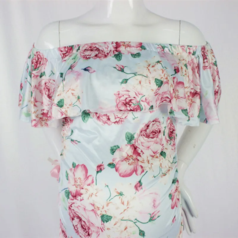 Цветочный принт беременности и родам Комбинезоны для фотографий Slash шеи