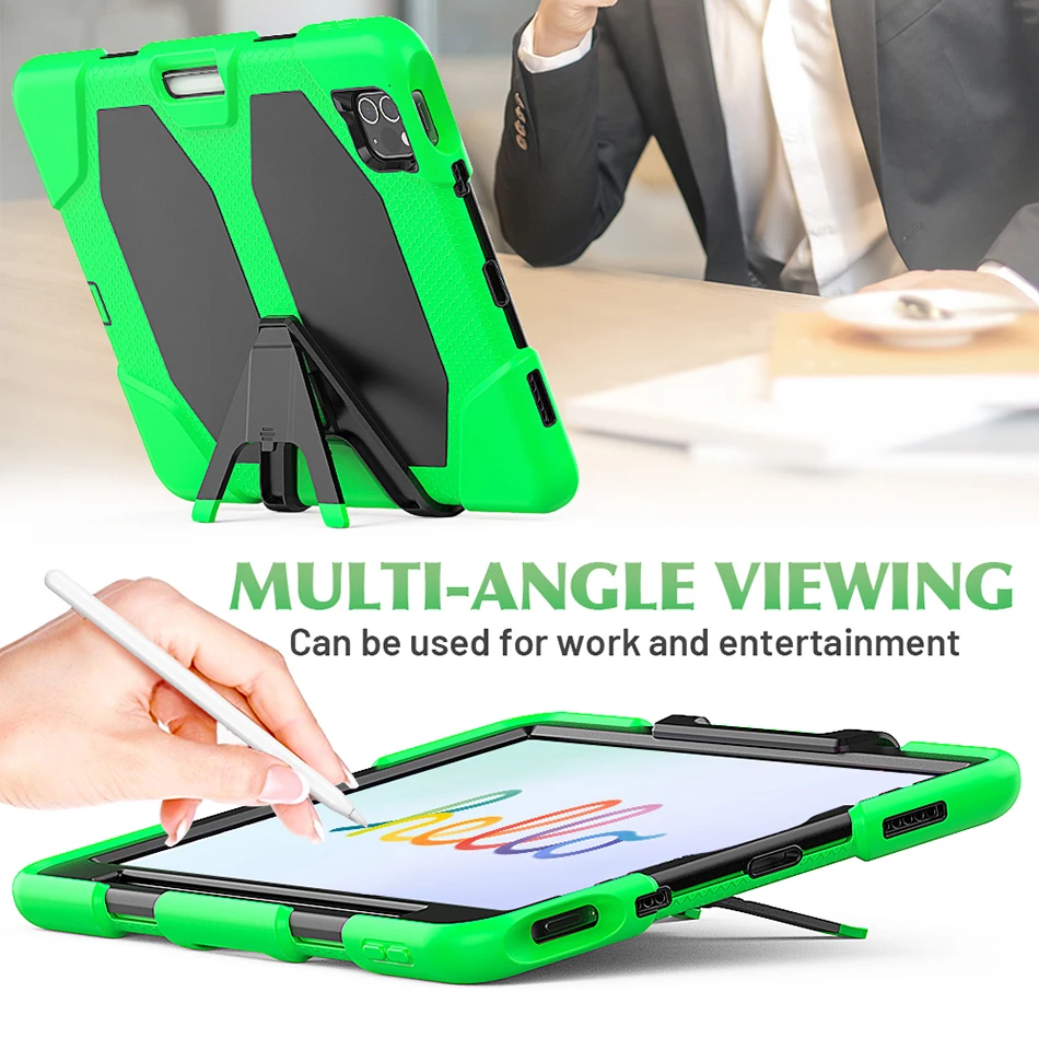 Three Layers Protective Silicone Case with Pencil Slot Funda Stand for iPad Air 4 Pro 11 Shokcproof Cover 2021 2018 2020 |