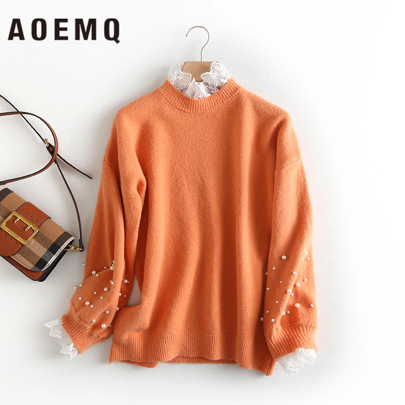 AOEMQ Fashion Candy 5 Colors Sweaters Tassel Christmas with Sweet Lace Wave Decoration Pullover Women Clothing | Женская одежда