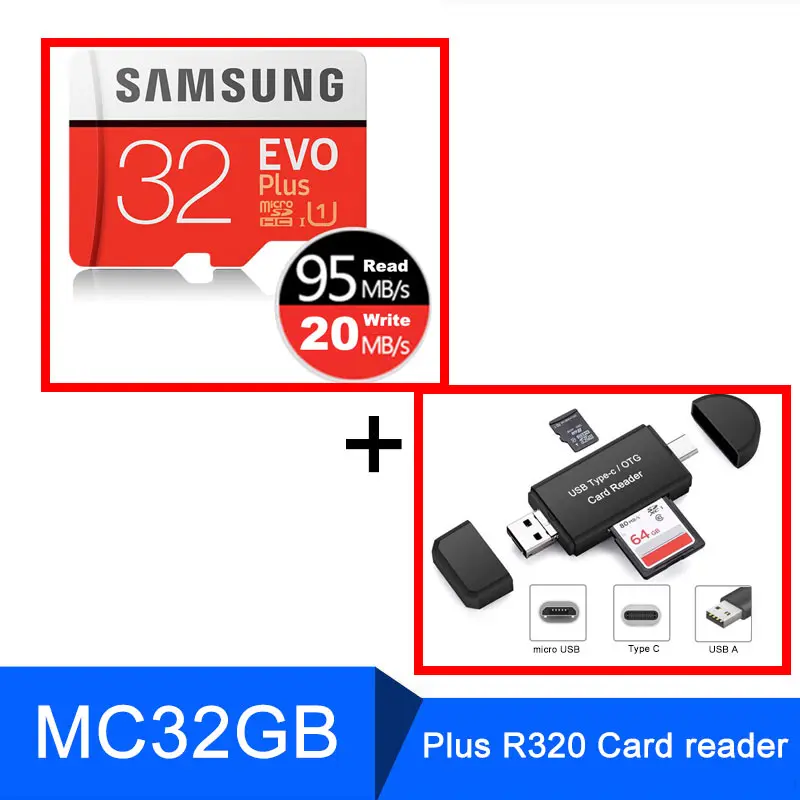 SAMSUNG Micro SD 128 Гб 64 ГБ 32 ГБ карта памяти 256 Гб класс 10 Microsd SDHC/SDXC TF C10 с OTG кардридер заголовок sd-карта 512 ГБ - Емкость: MC32G Plus R320