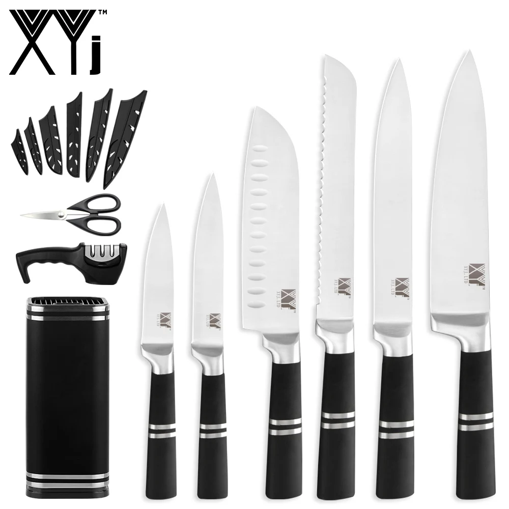 C.9pcs set XYj кухонные ножи из нержавеющей стали 7 шт набор Нескользящая ручка нож шеф-повара Сумка КРЫШКА Мясо Фрукты отель кухонные принадлежности - Цвет: C.9pcs set